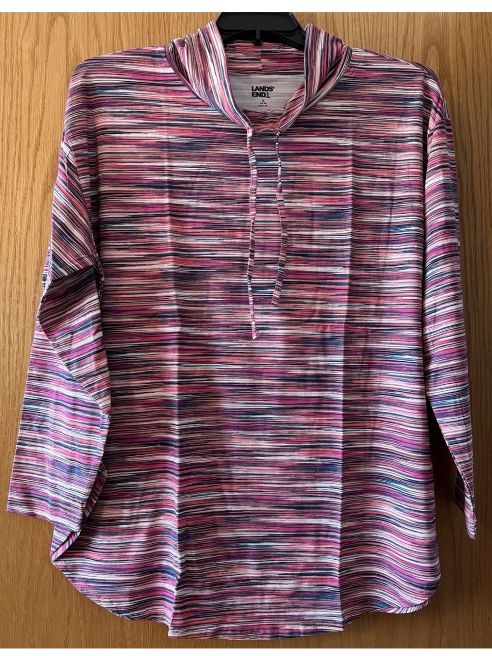 Womens Plus Lands End 1X Power Performance Cowl Neck Top NEW Space Dye NEW Shirt